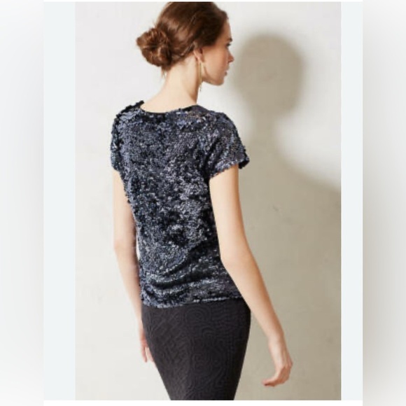 Anthropologie Leifsdottir sequence tshirt top sz M navy blue - Picture 2 of 8